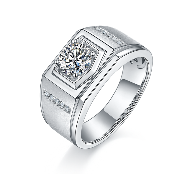 Men's Moissanite Hexagon Pave Ring