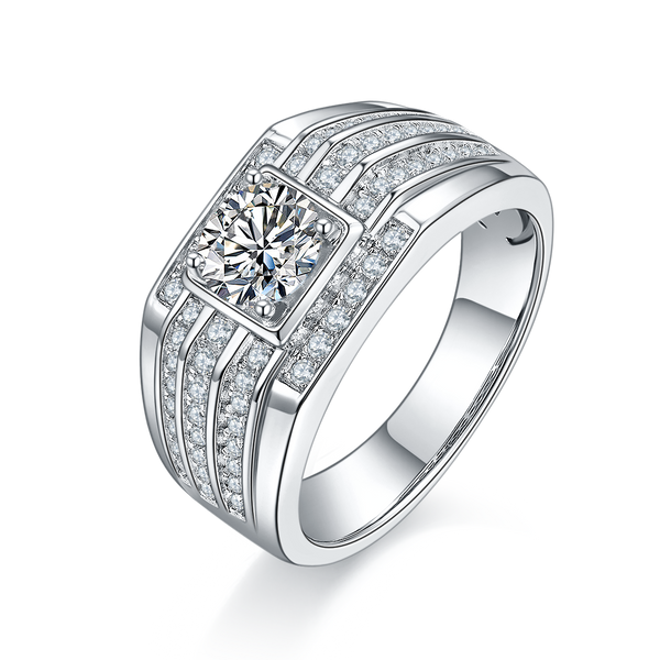 Men's Moissanite Halo Pave Ring